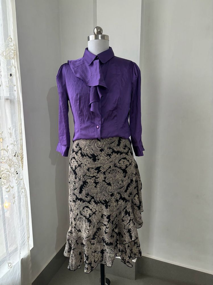 Purple Ruffle Blouse &amp; Paisley Skirt