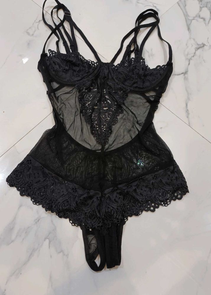 Black Lace Lingerie Bodysuit..size S