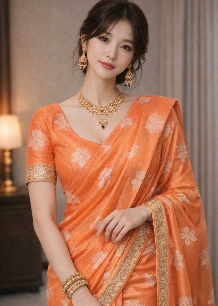 Elegant peach Floral Saree