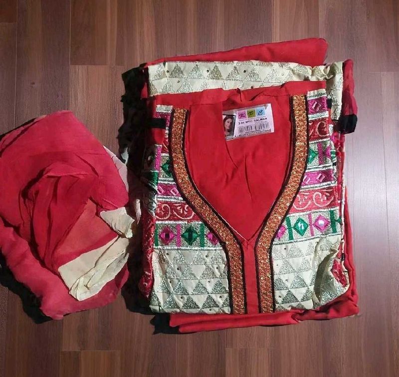 Red Embroidered Salwar Kameez Suit