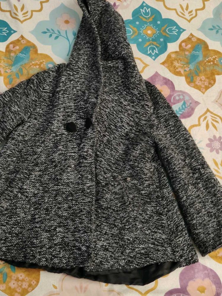 Hooded Gray Tweed Coat