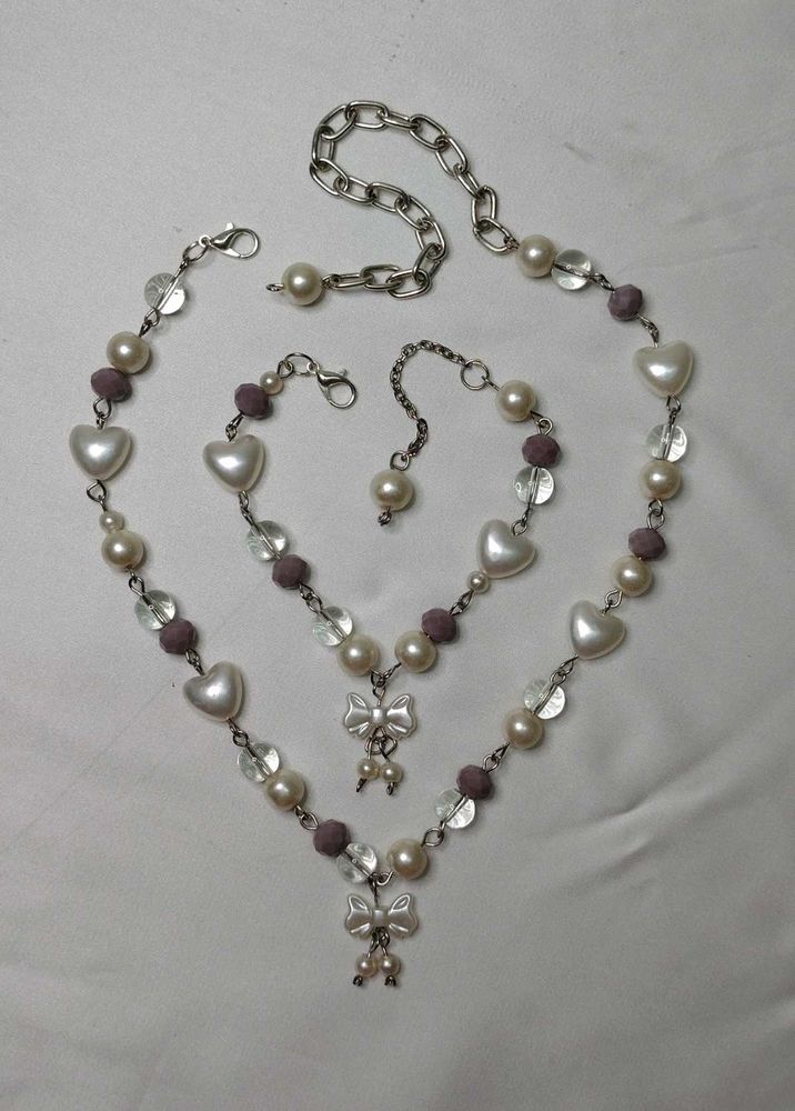 Pinteresty Dark Grey Purple Necklace and Bracelet