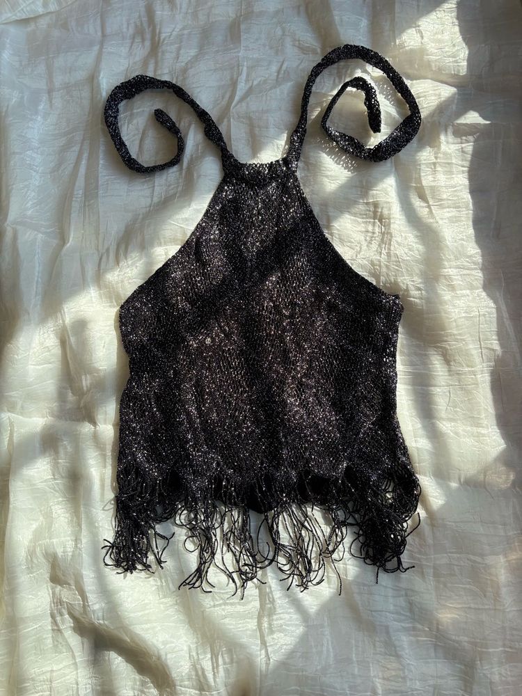 Sparkly Fringe Halter Top