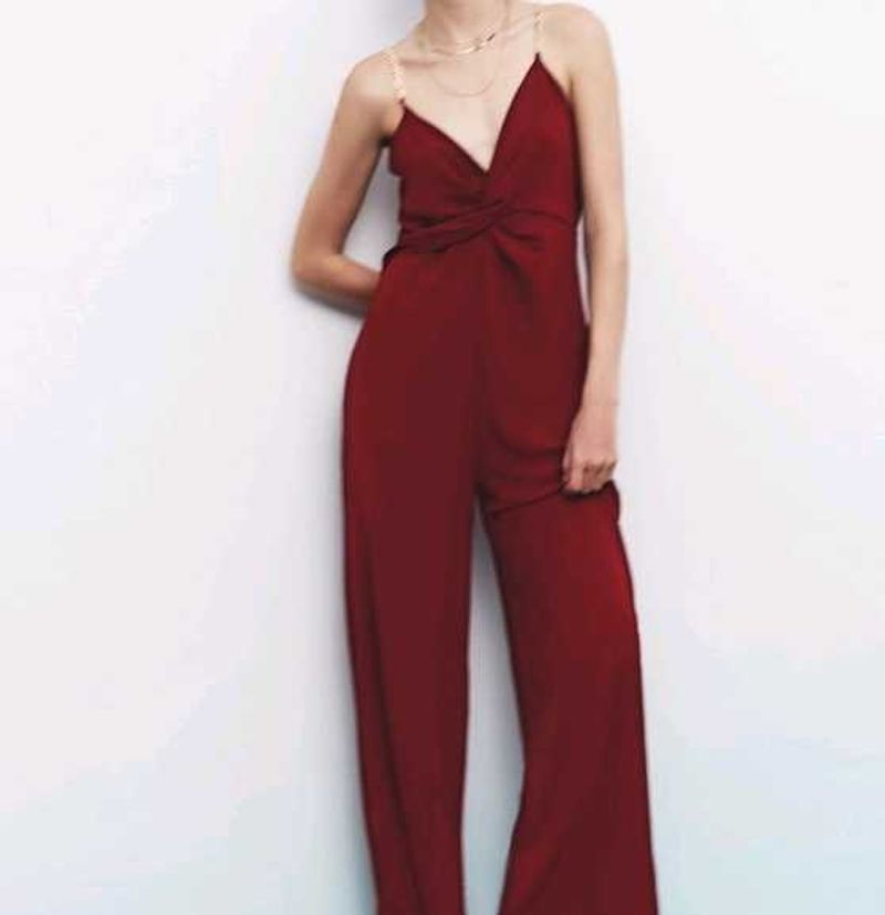 ZARA Gold Chained Burgundy Jumpsuit
