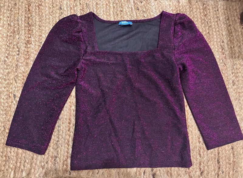 Sparkly Purple Puff Sleeve Top