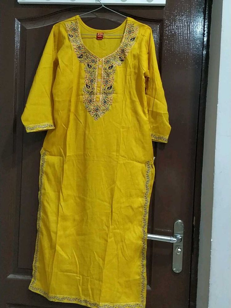 Yellow Embroidered Kurta