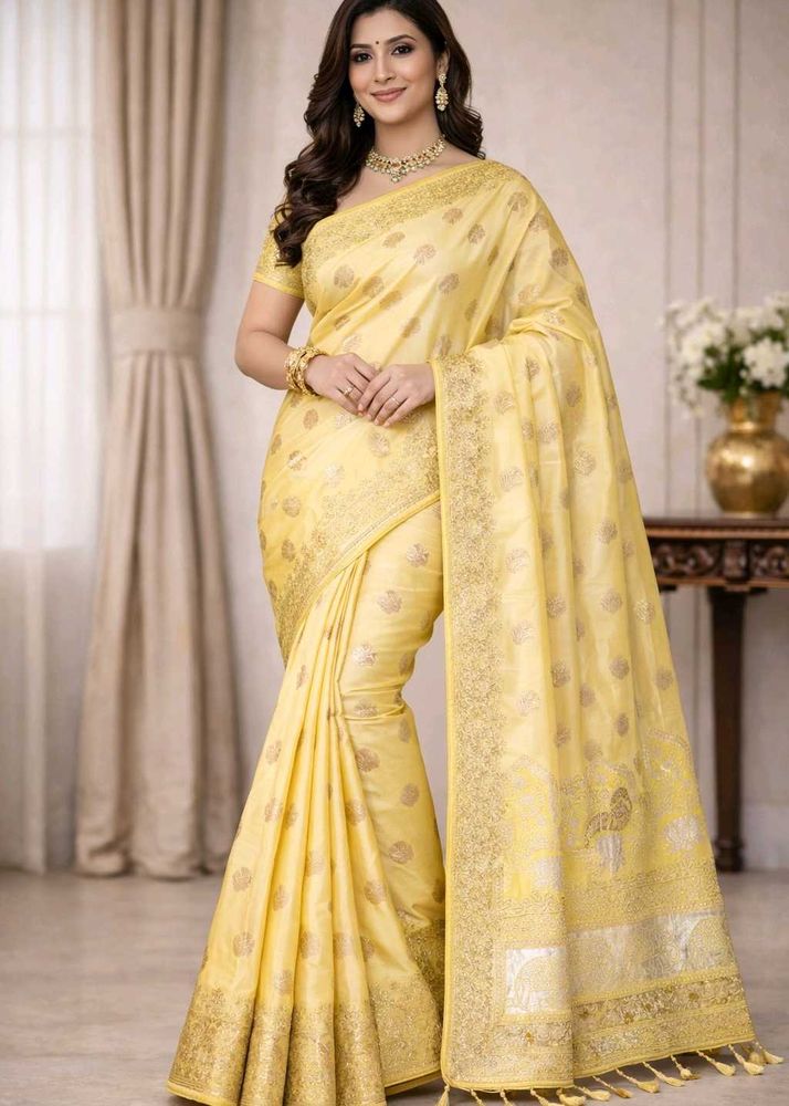 Elegant Yellow &amp; Gold Saree