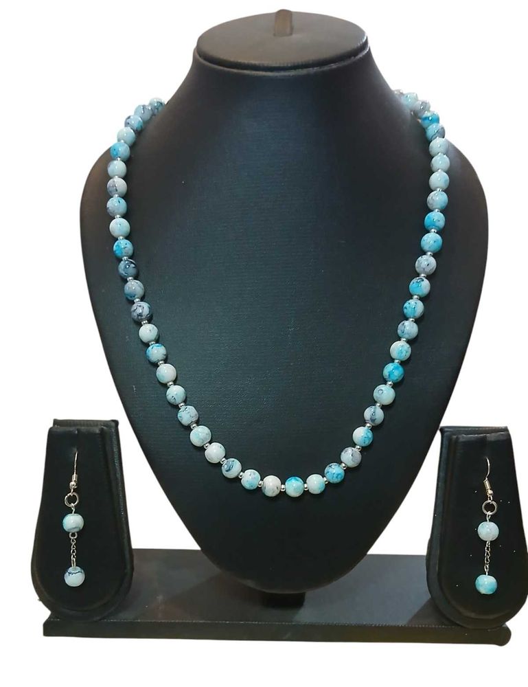 BLUE FIRE TREATED ACRYLIC BEADS NECKLACE