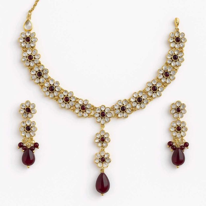 Elegant Gold &amp; Ruby Necklace Set