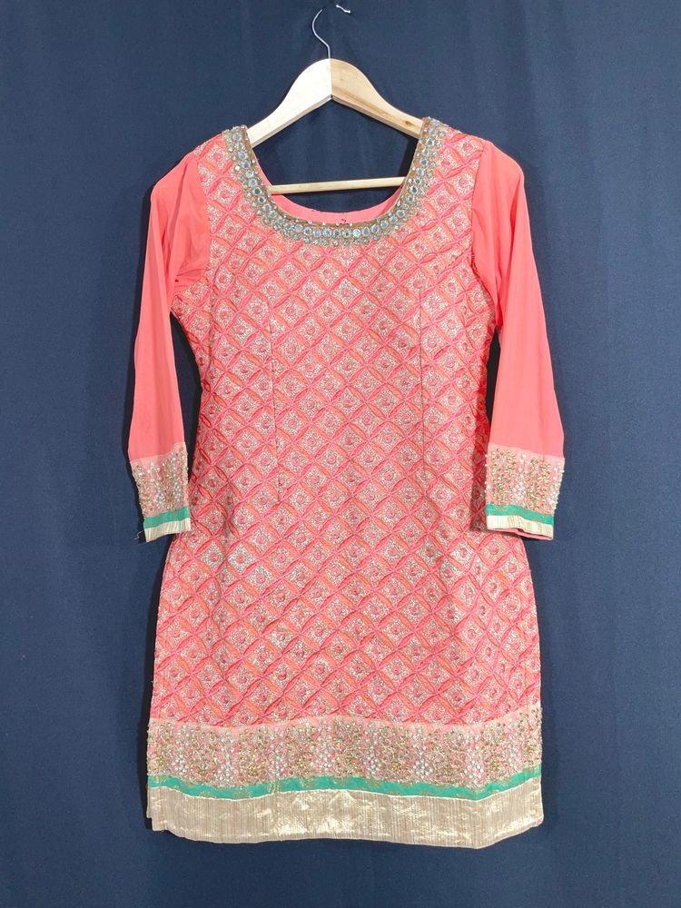 Coral &amp; Green Kurta Sets &amp; Suits