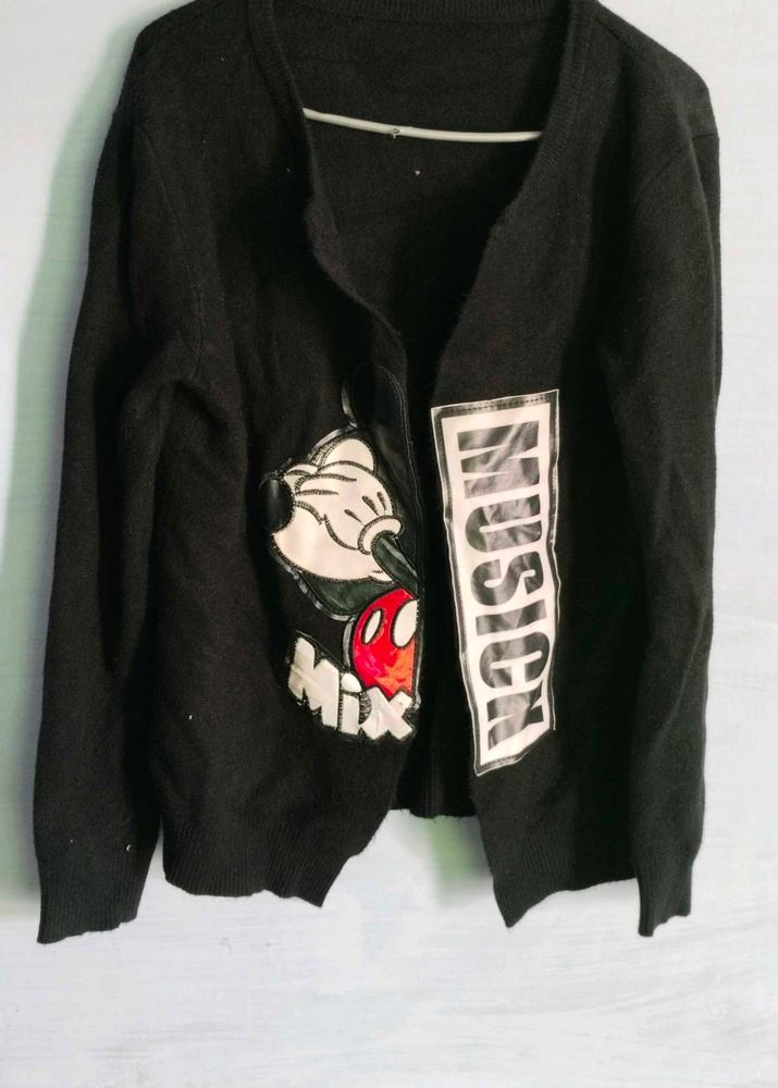 Trendy Black Knitted Cardigan |