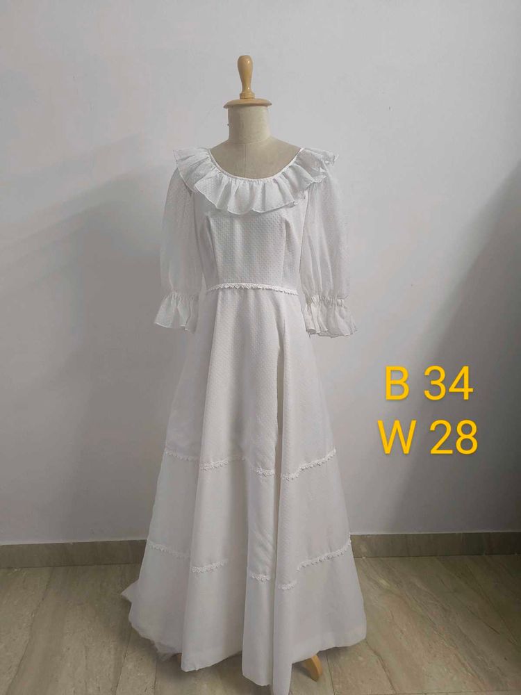 Vintage White Ruffled Gown