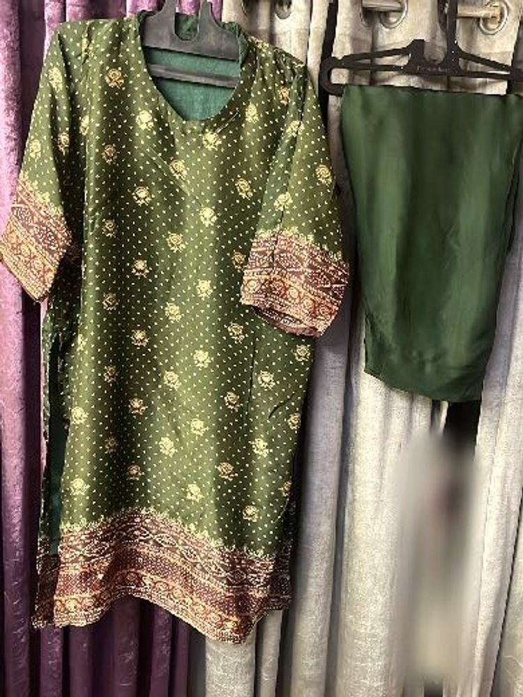 Green Floral Print Kurta Set