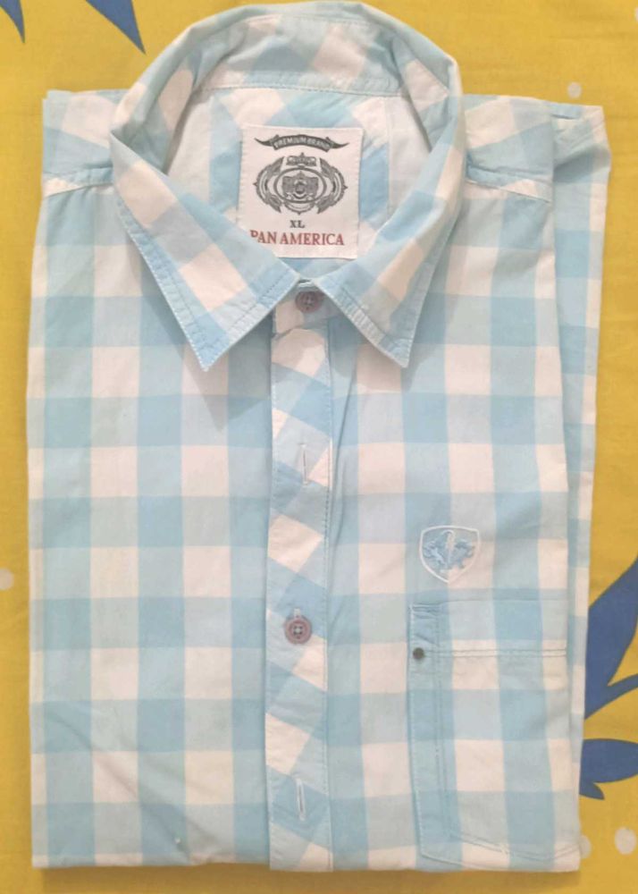 Pan America Blue &amp; White Checkered Half Shirt XL