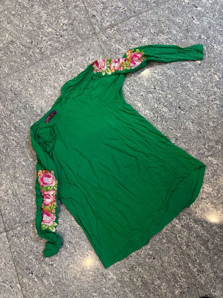 Green Floral Embroidered Top