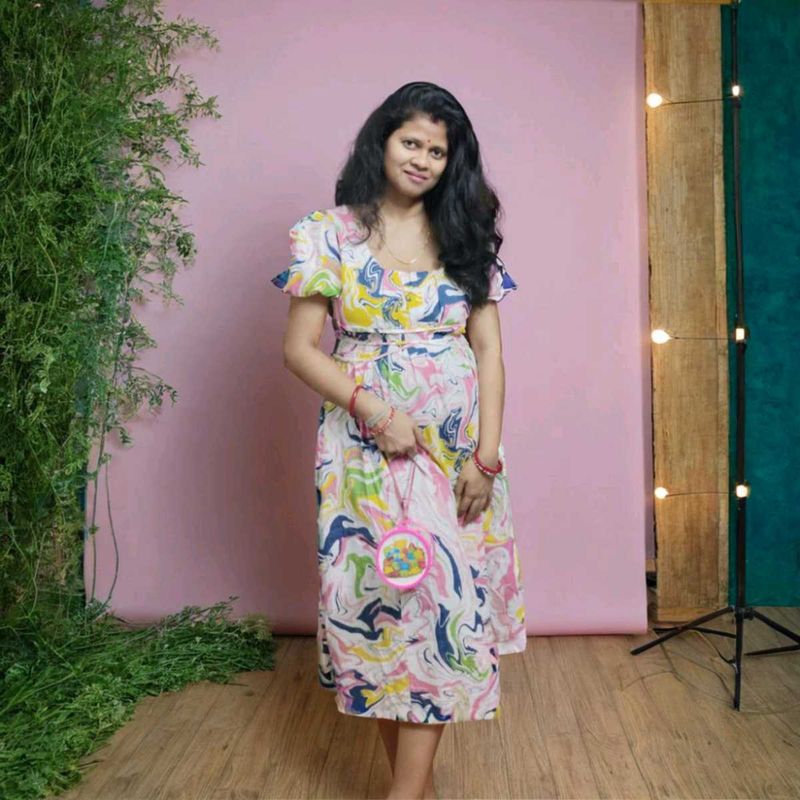 Colorful Abstract Print Midi Dress