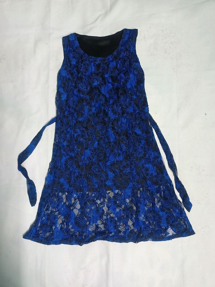 Blue Lace Overlay Dress