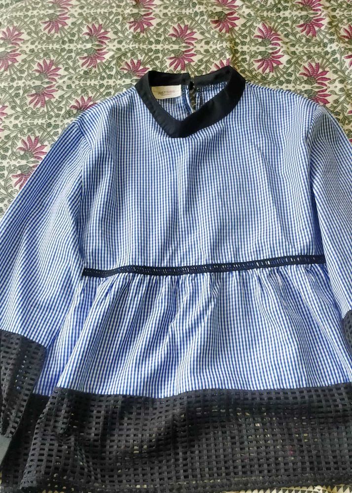 Striped Blouse with Black Trim