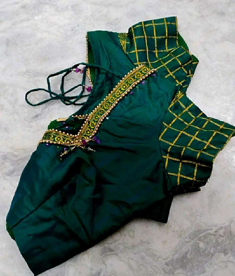 Pure Kanjeevaram Silk Green color Wedding blouse