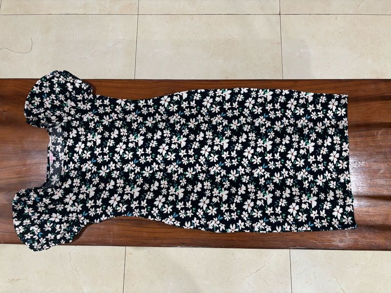 Black Floral Print boycon midi dress