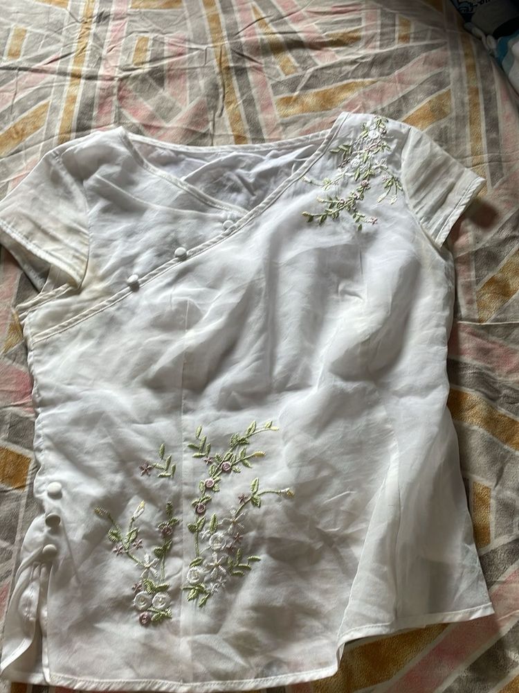 Embroidered White Top