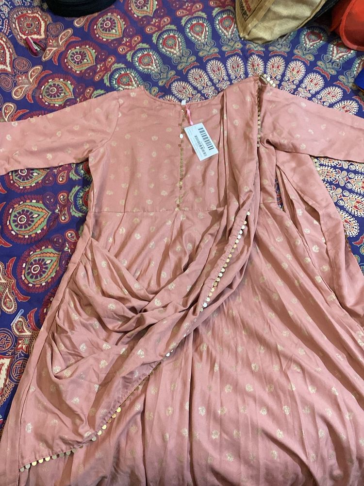 Ahalyaa Rose &amp; Golden Ethnic Motifs Printed Dress