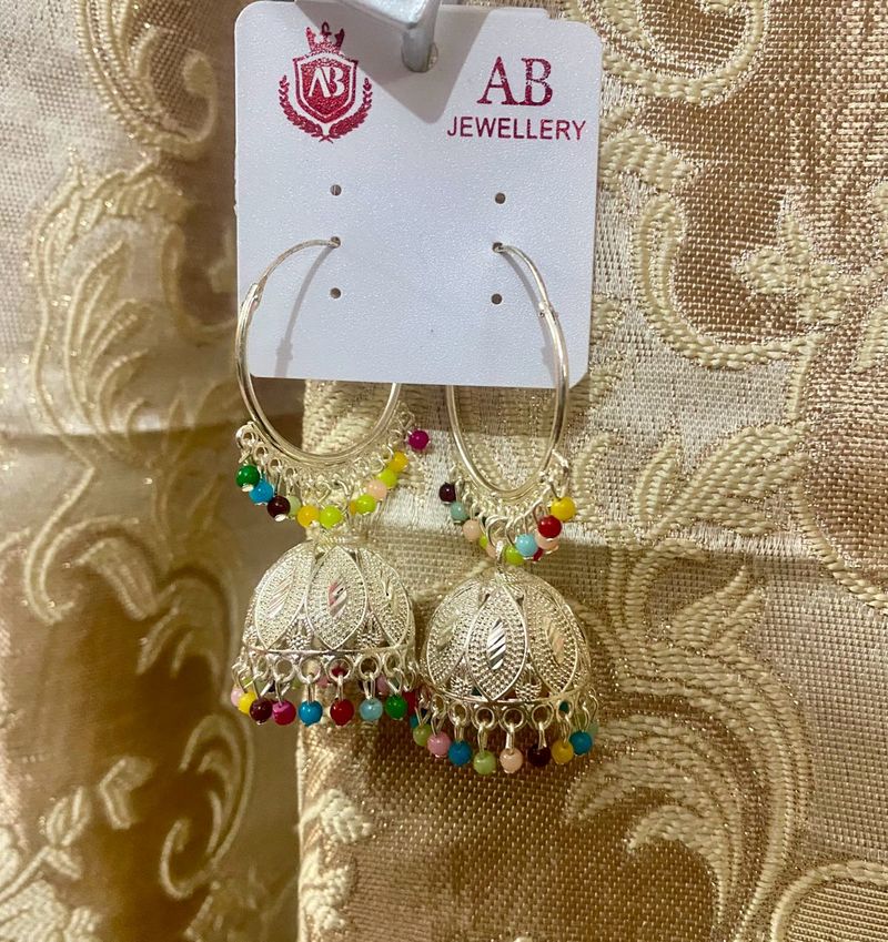 Beautiful Silver &amp; Multicolour Jhumka