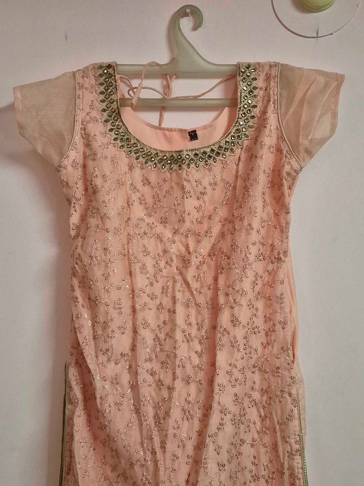 Peach Embroidered Kurta Set