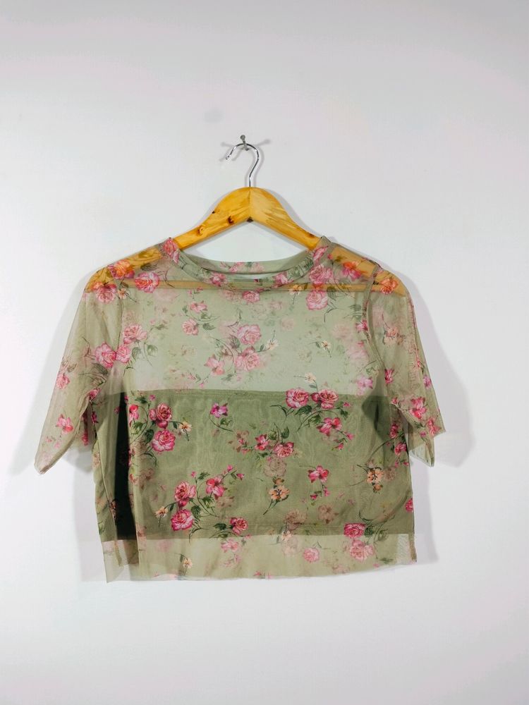 Floral Print Mesh Top