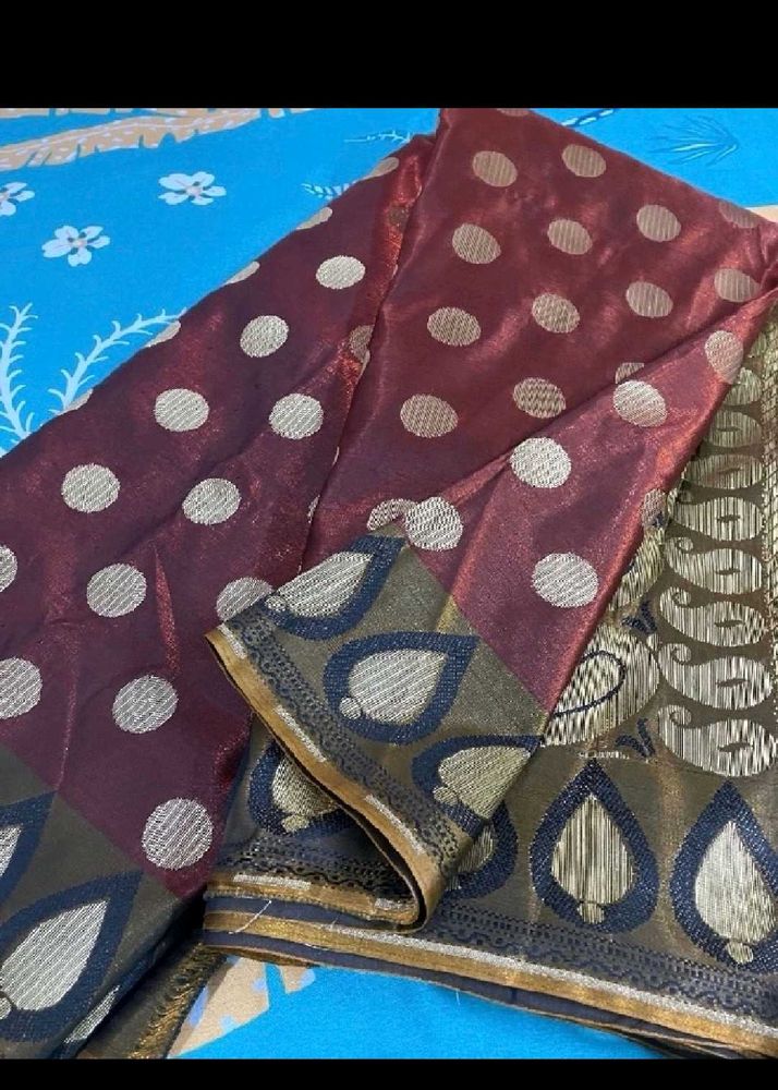 Burgundy Polka Dot Saree