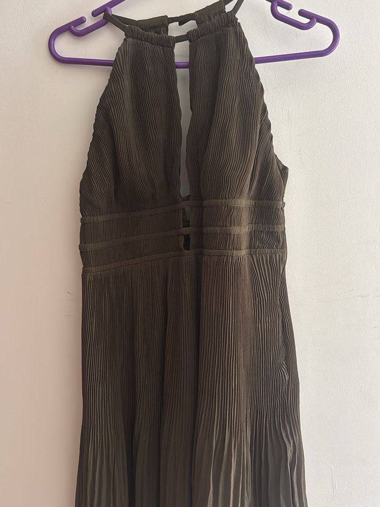 Elegant Olive Green Halter Dress