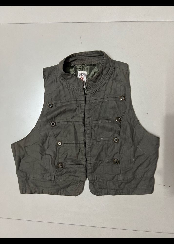 Olive Green Military-Style Cropped Vest