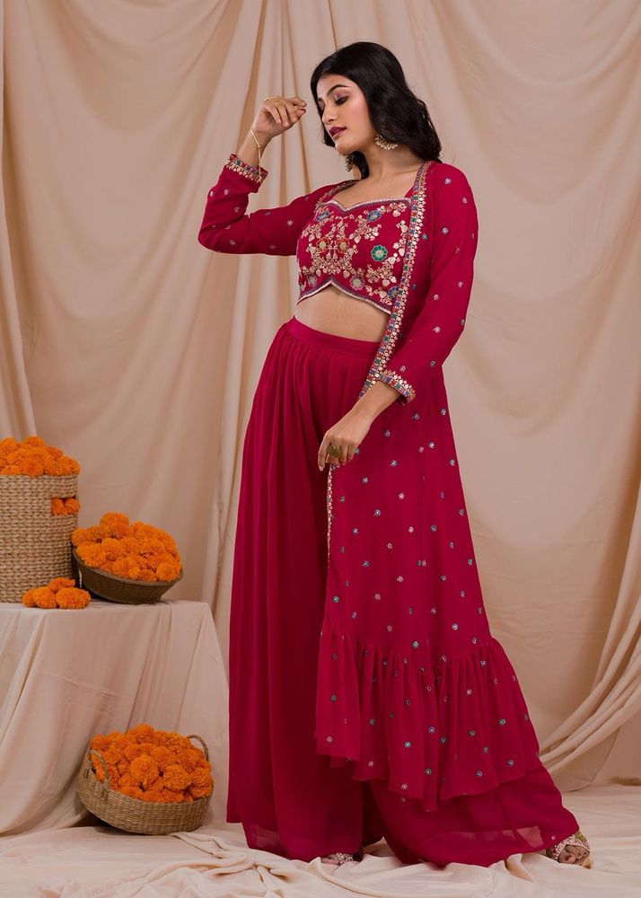 Rani Pink Zariwork Readymade Sharara Suit Size XL