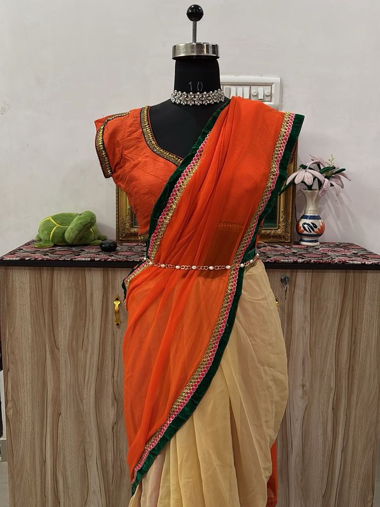 Elegant Orange &amp; Beige Saree