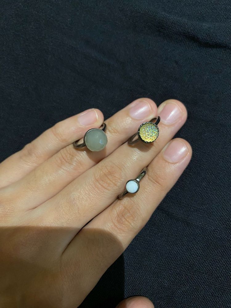 Set Of 3 Gunmetal Rings