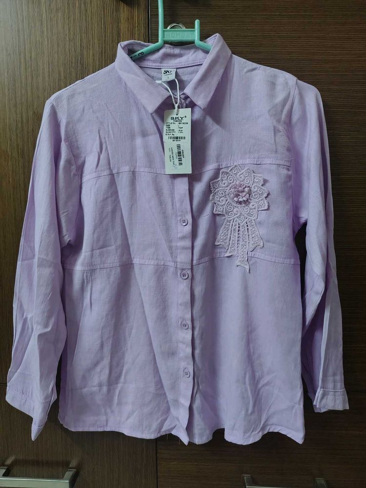 Lilac Embellished Button-Down Shirt