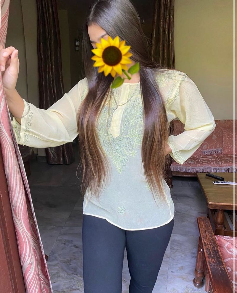 Yellow Net Embroidered Kurti ⭐️