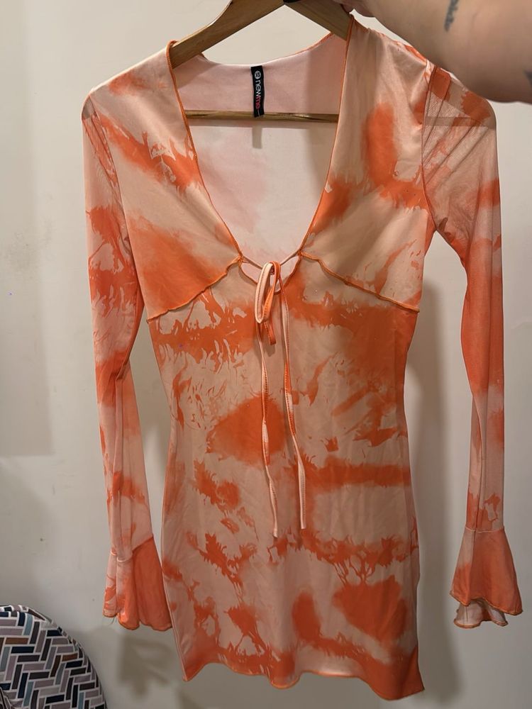 Orange Tie-Dye Mini Dress