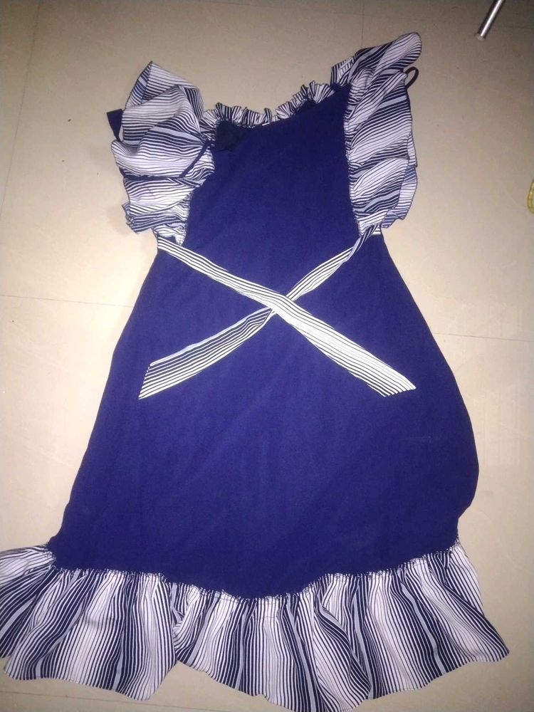 Blue Striped Ruffle Dress