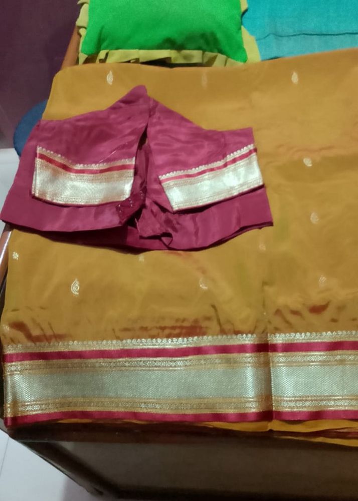 Musturd Yellow Maroon Saree