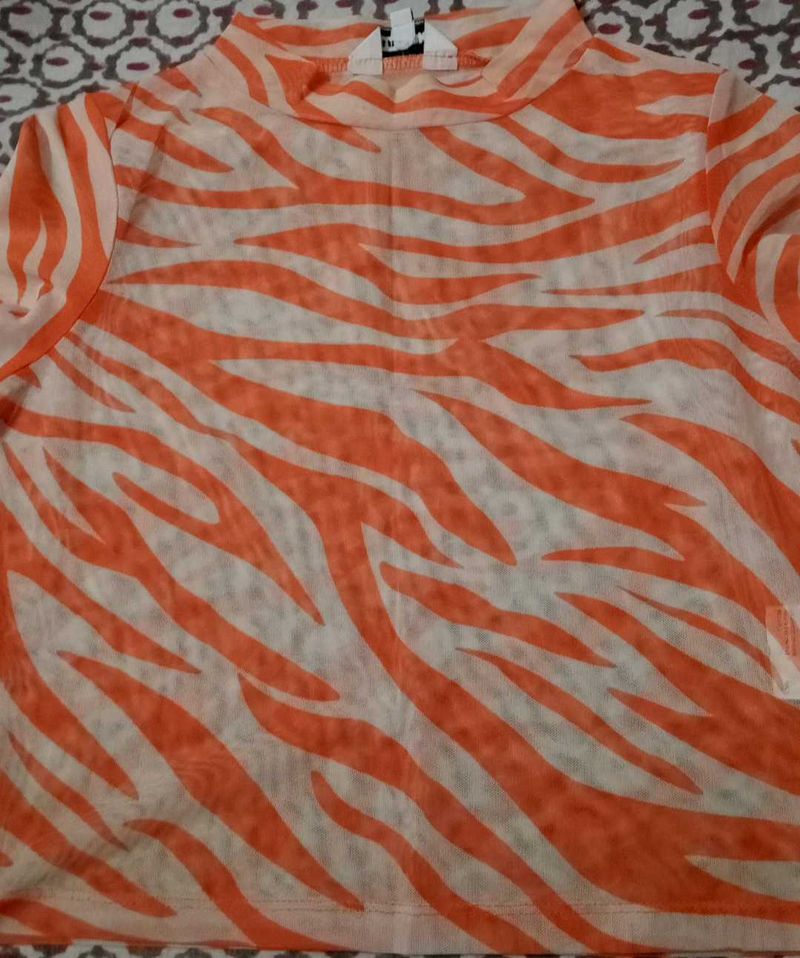 Zebra Print Mesh Top
