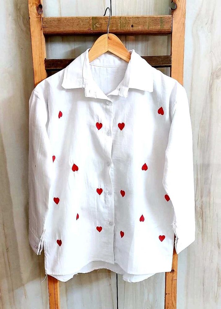 White Embroidery Design Cotton Shirt Size-38