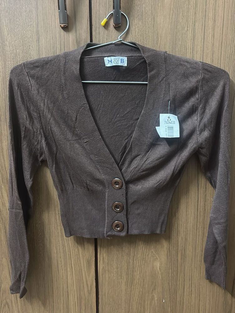 Brown Cropped Cardigan
