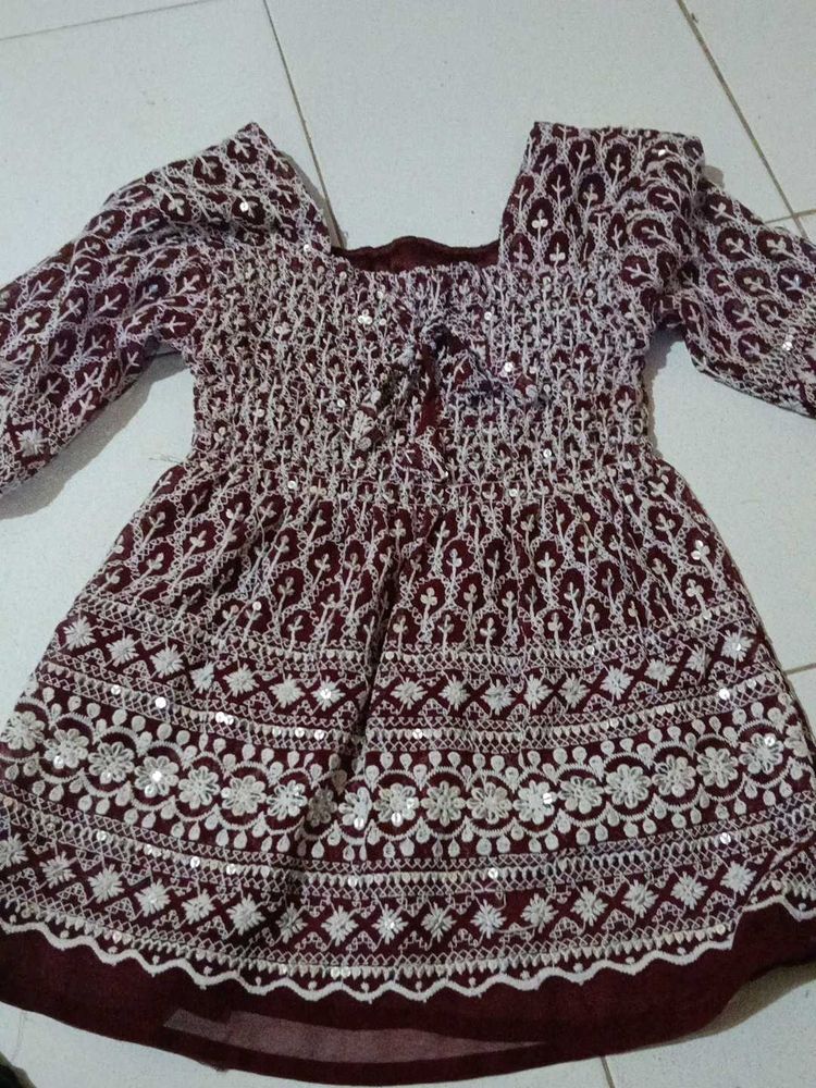 Maroon Embroidered Kurta
