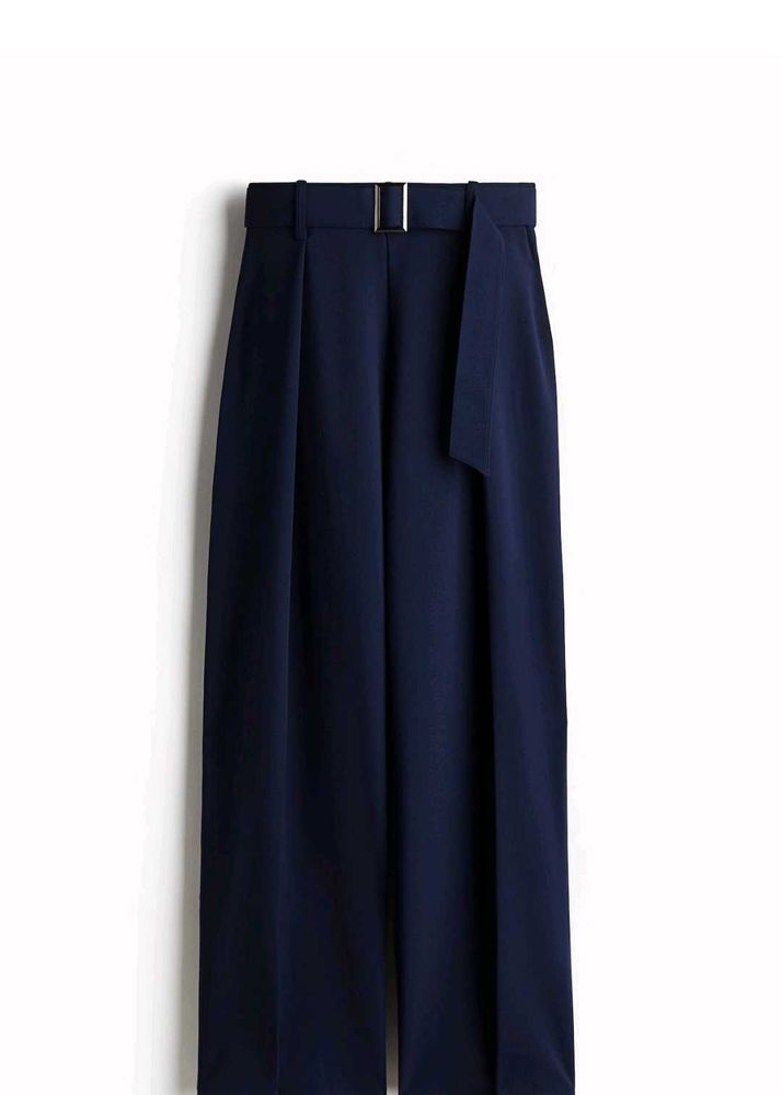 Elegant Navy Blue Belted Pants