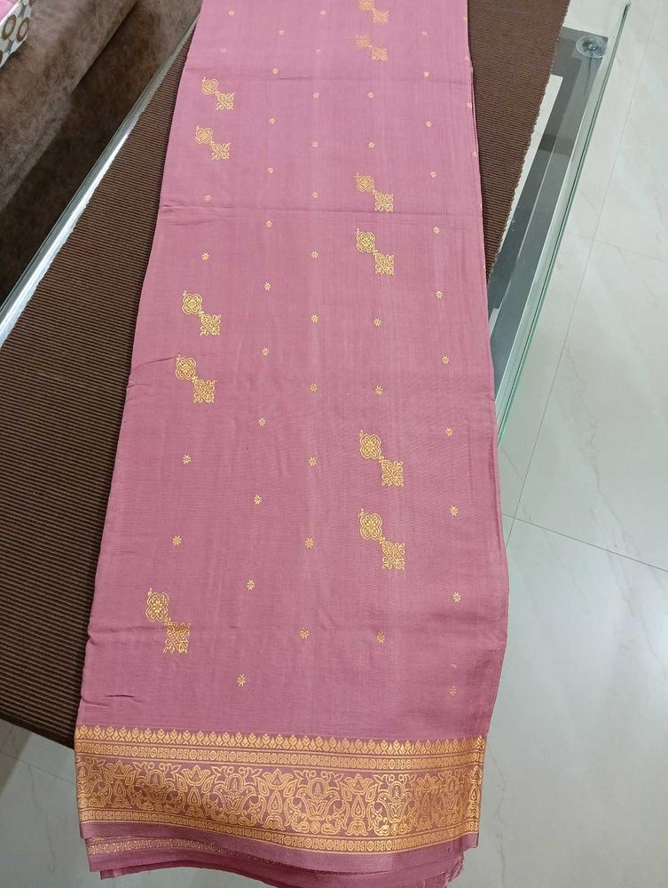 Very Soft Saree Golden Thread Work Border &amp; Pallu