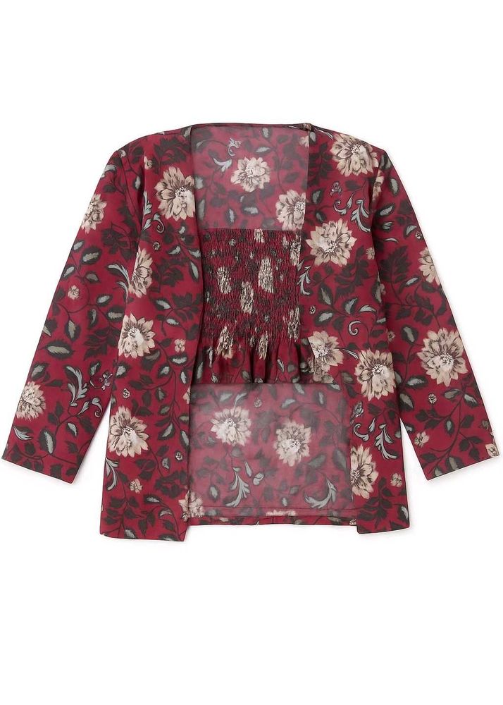 Floral Print Blouse With Attached Shrug
