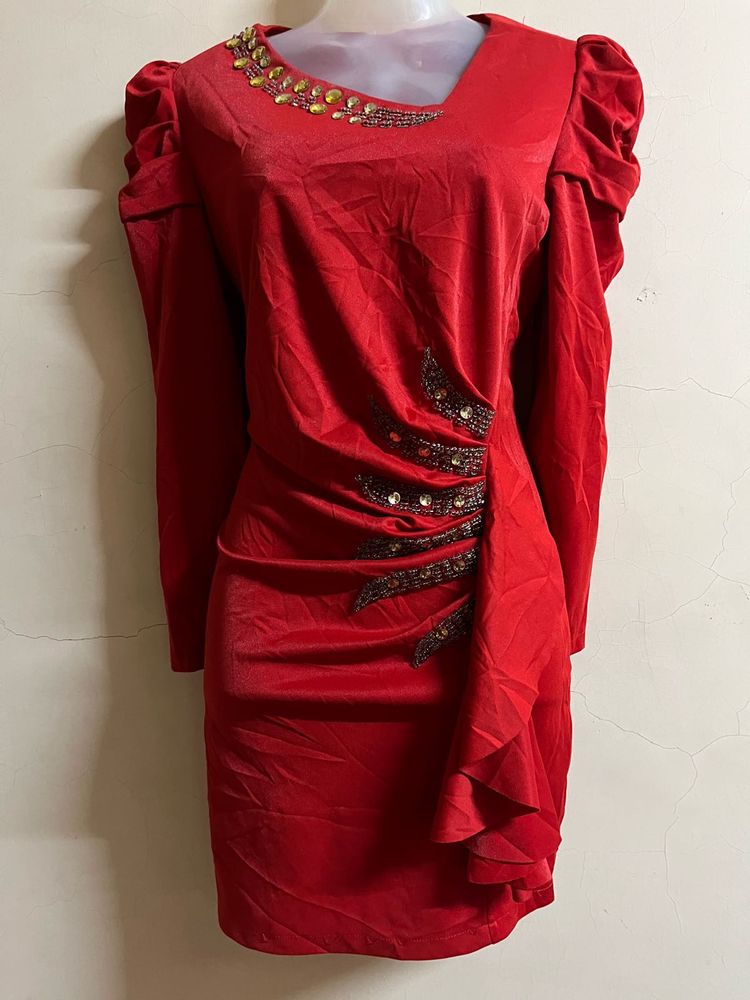 Red Beaded Party Dress