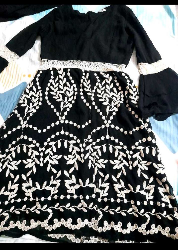 Elegant Black Embroidered Dress