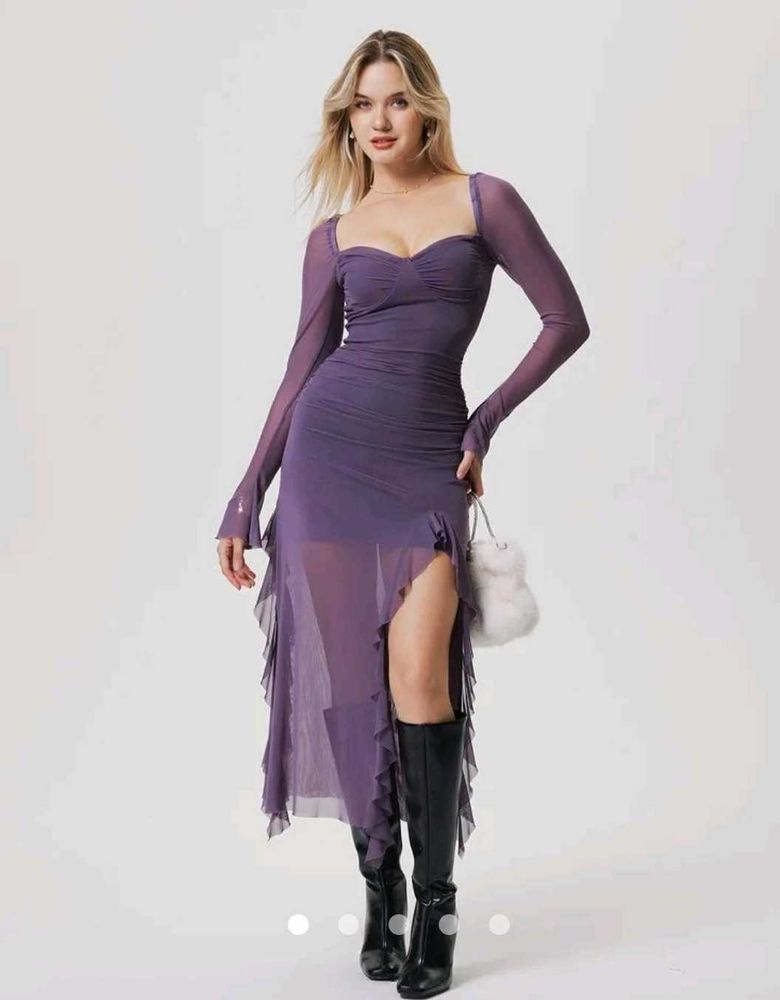 Purple Mesh Midi Dress